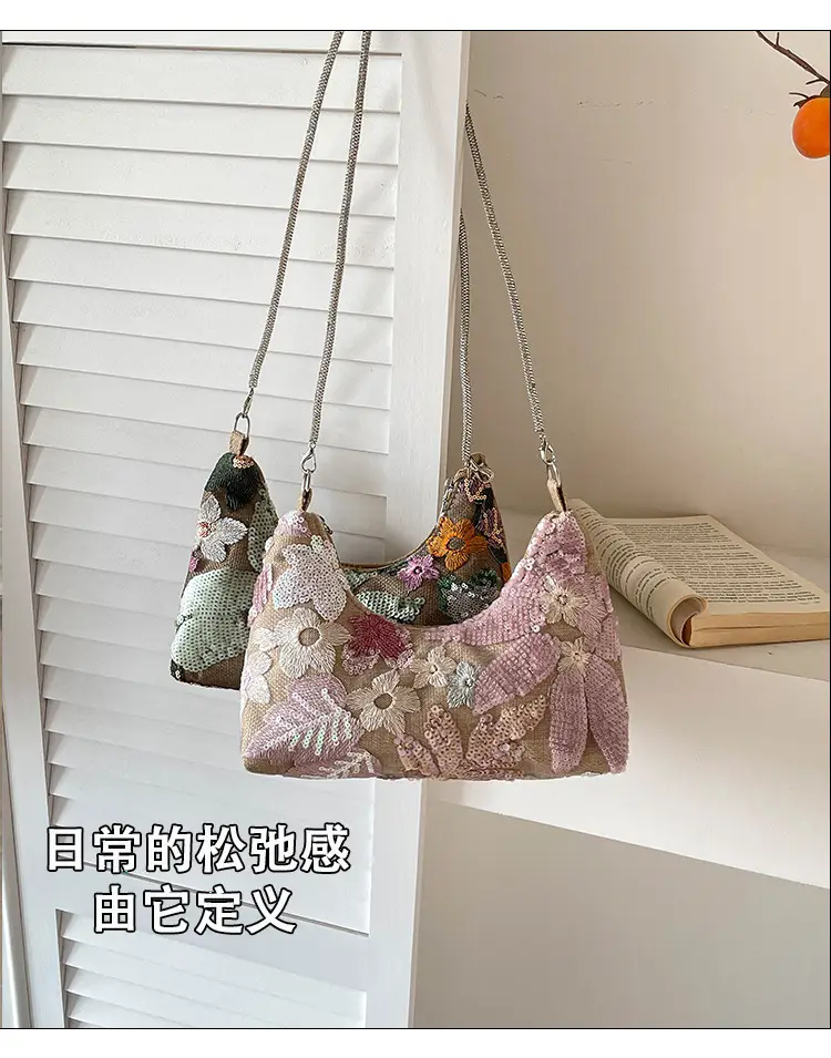 New Chinese-style embroidered versatile handbag 2026 new model niche lightweight embroidered bag sequin bag single shoulder underarm bag — feature 13