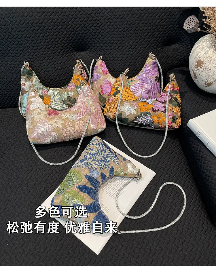 New Chinese-style embroidered versatile handbag 2026 new model niche lightweight embroidered bag sequin bag single shoulder underarm bag — feature 5