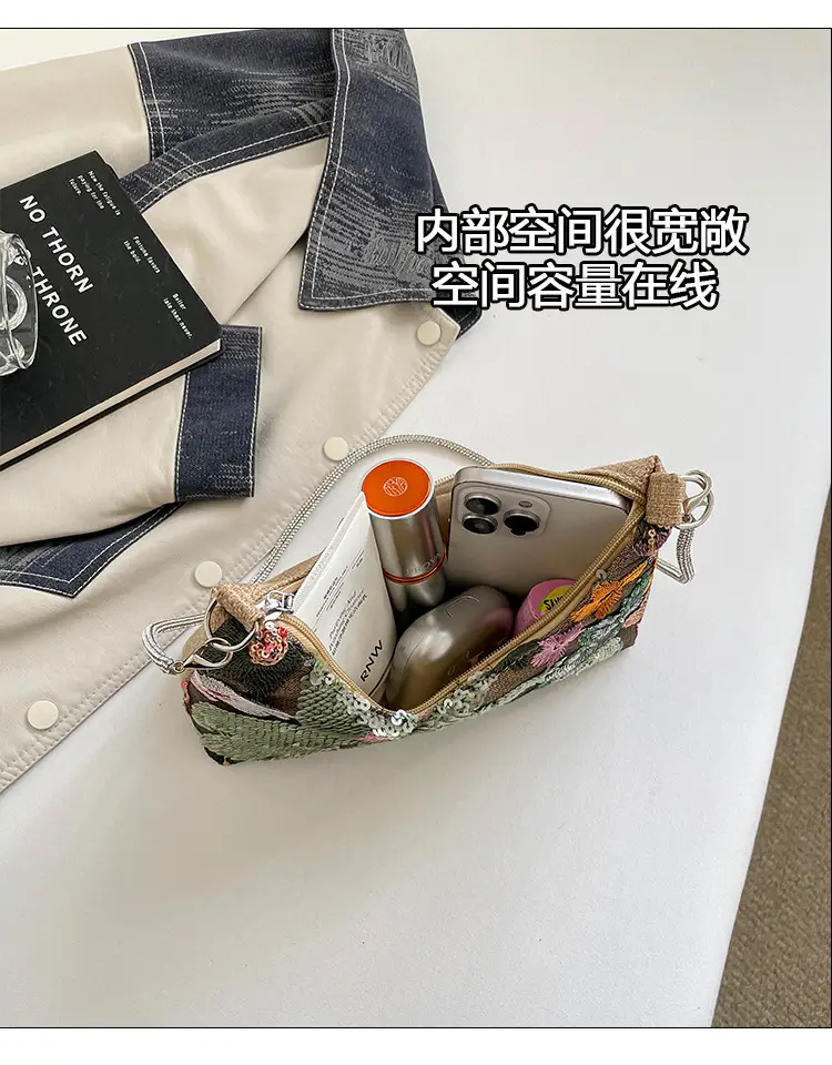 New Chinese-style embroidered versatile handbag 2026 new model niche lightweight embroidered bag sequin bag single shoulder underarm bag — feature 9