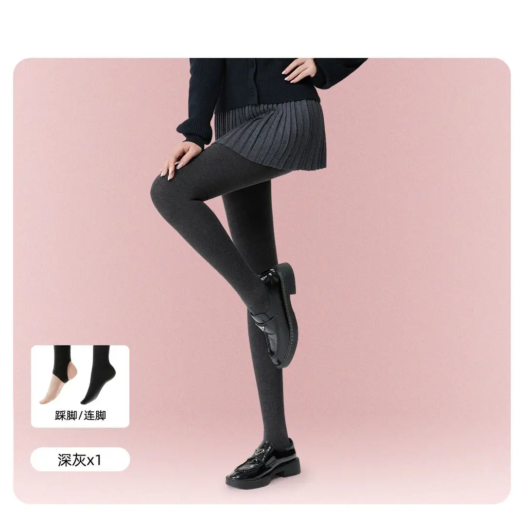 Autumn and winter collection: fleece-lined, thickened, gray striped leggings for women, thin and lightly compressive, slimming effect, upgraded new style