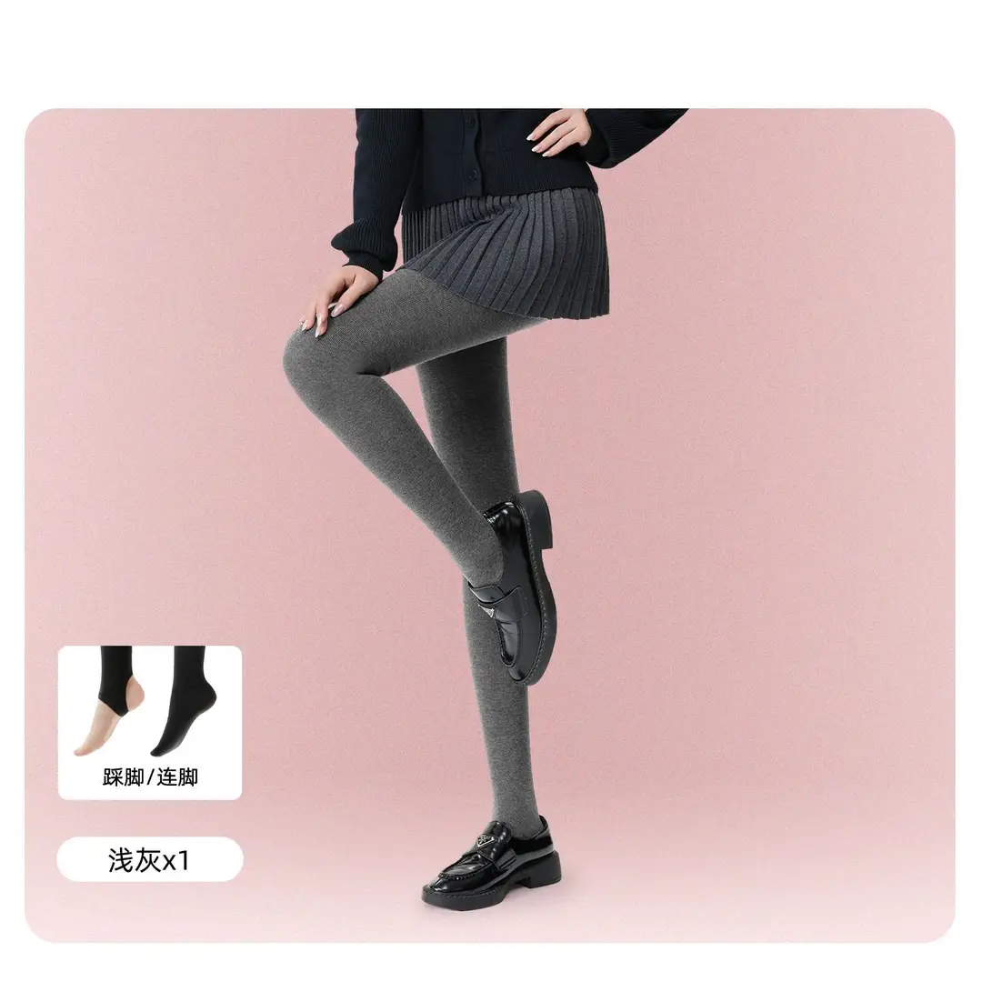 Autumn and winter collection: fleece-lined, thickened, gray striped leggings for women, thin and lightly compressive, slimming effect, upgraded new style