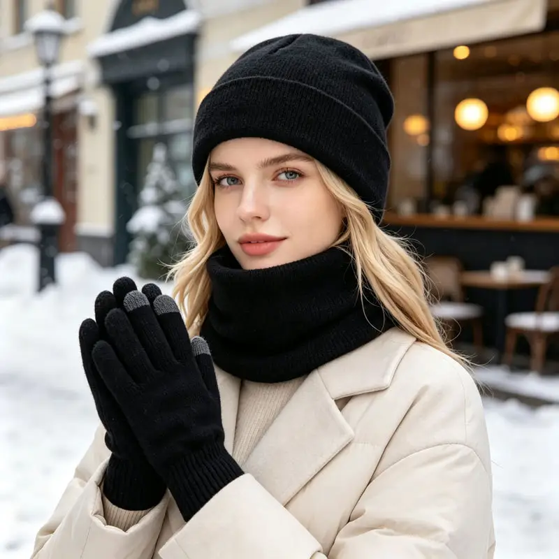 Cross-border Amazon European and American hat, scarf, and gloves set, warm and cold-resistant, fashionable and versatile knitted hat for autumn and winter