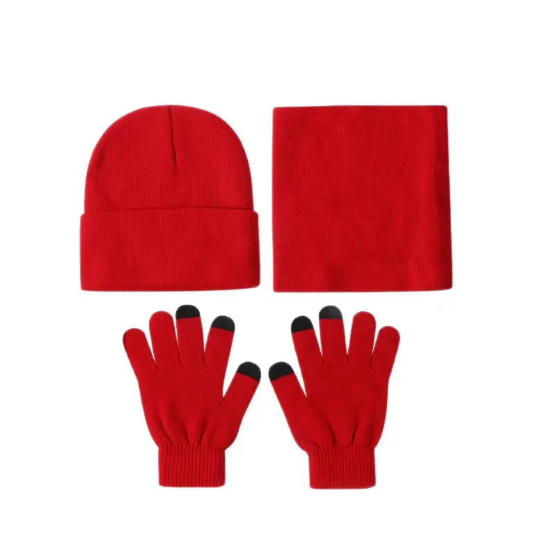 Cross-border Amazon European and American hat, scarf, and gloves set, warm and cold-resistant, fashionable and versatile knitted hat for autumn and winter