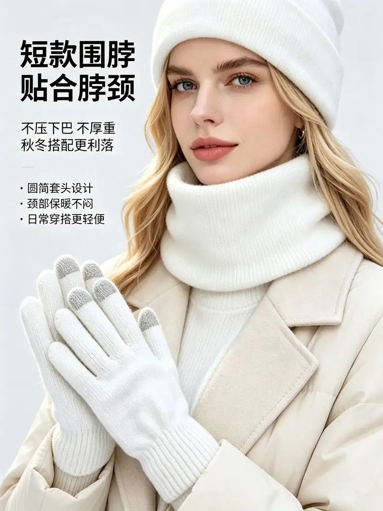 Cross-border Amazon European and American hat, scarf, and gloves set, warm and cold-resistant, fashionable and versatile knitted hat for autumn and winter — feature 5