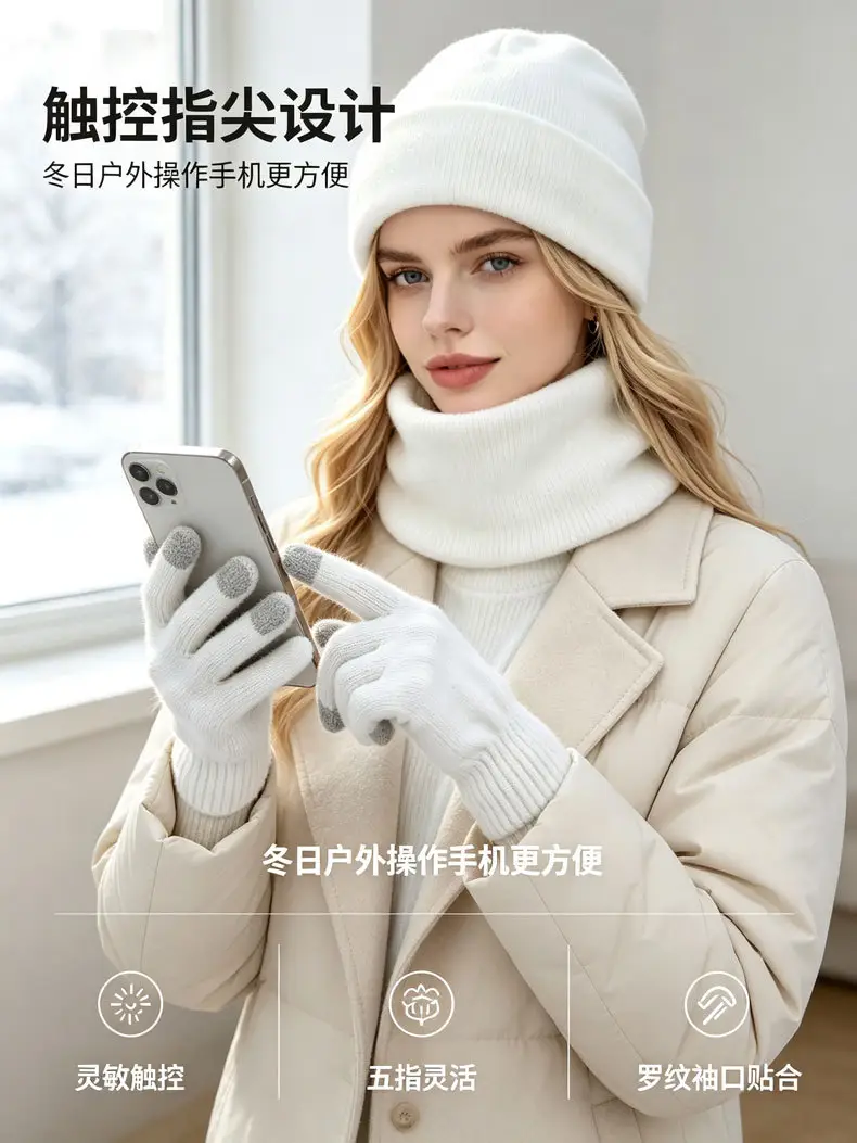 Cross-border Amazon European and American hat, scarf, and gloves set, warm and cold-resistant, fashionable and versatile knitted hat for autumn and winter — feature 8