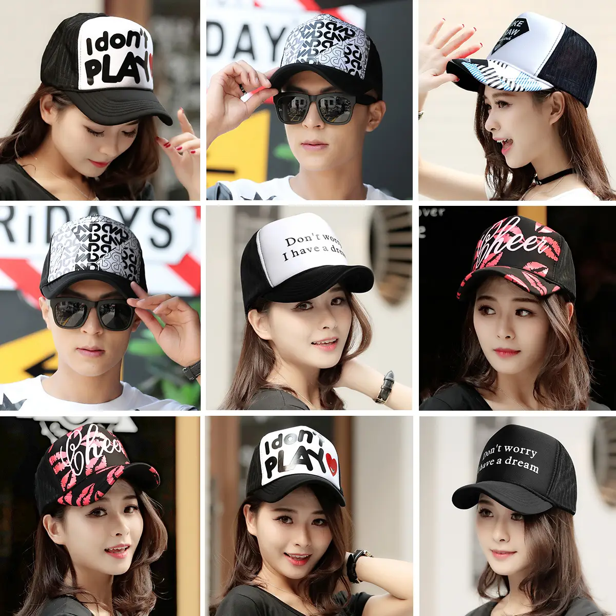 Korean Style Pink Lip Print Mesh Truck Cap - Image 30
