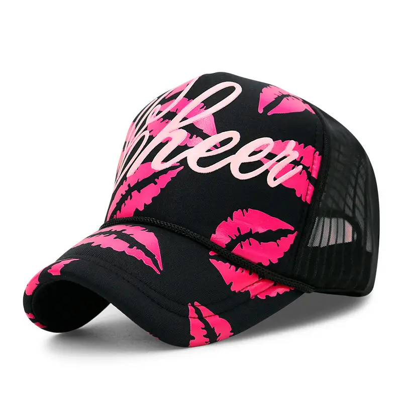 Korean Style Pink Lip Print Mesh Truck Cap - Image 31