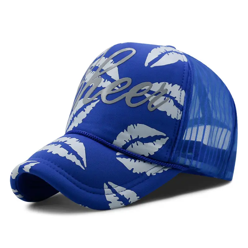 Korean Style Pink Lip Print Mesh Truck Cap - Image 14