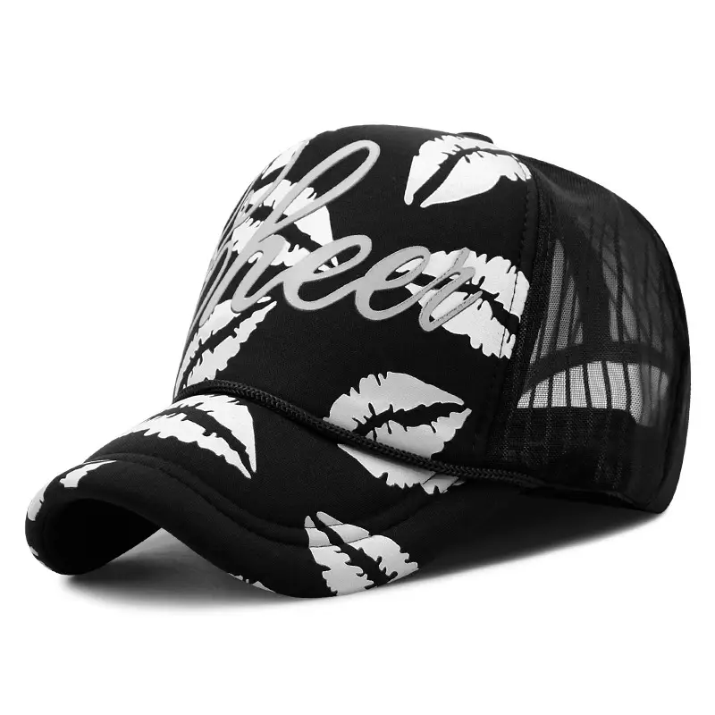 Korean Style Pink Lip Print Mesh Truck Cap - Image 15
