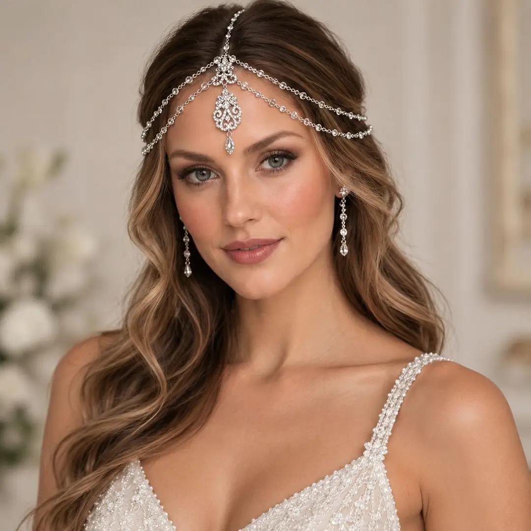 European and American retro tassel hair chain, rhinestone chain headband, fashionable bridal headpiece, bohemian ethnic-style hair accessory