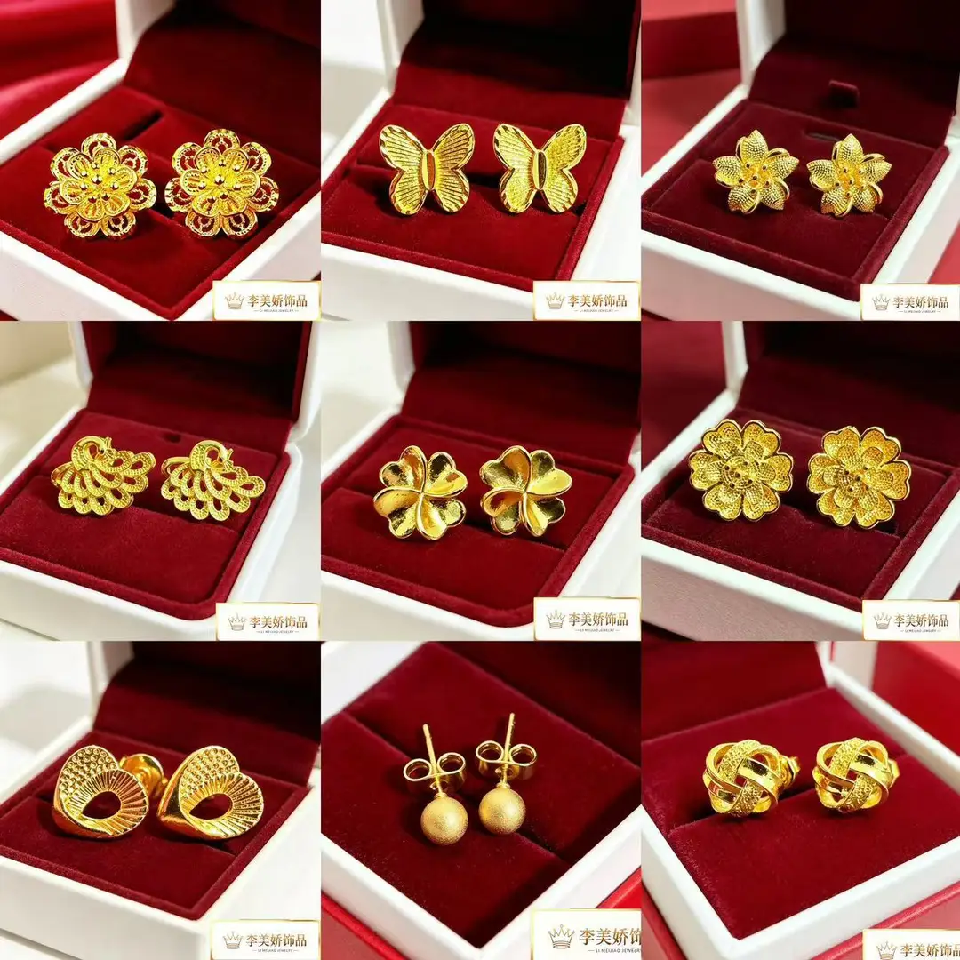 Collection of Vietnamese gold-plated earrings, popular and long-lasting, luxury earrings and accessories for all ages, wholesale via live streaming