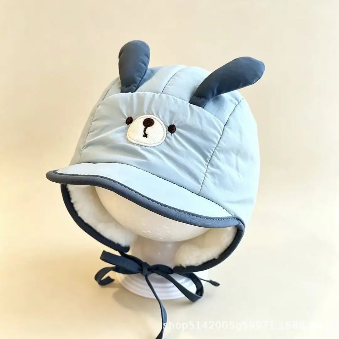 Korean-style new cartoon animal-themed baby hat, fleece-lined for warmth, with ear protection, soft brim, suitable for autumn and winter, children's hat