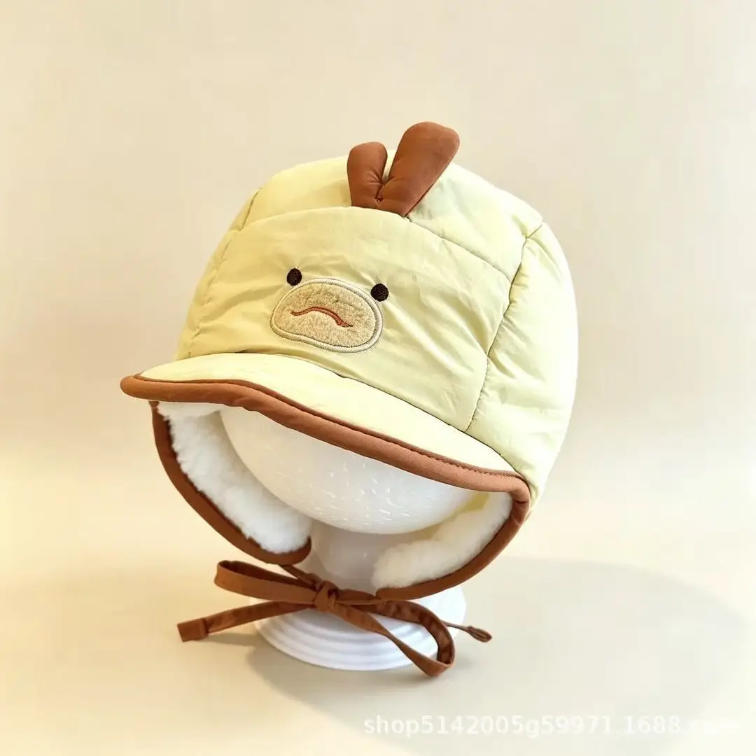 Korean-style new cartoon animal-themed baby hat, fleece-lined for warmth, with ear protection, soft brim, suitable for autumn and winter, children's hat