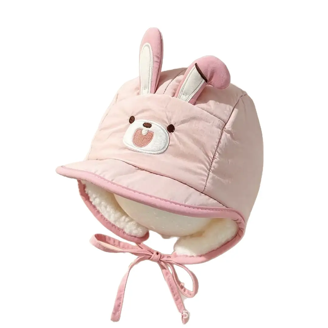 Korean-style new cartoon animal-themed baby hat, fleece-lined for warmth, with ear protection, soft brim, suitable for autumn and winter, children's hat