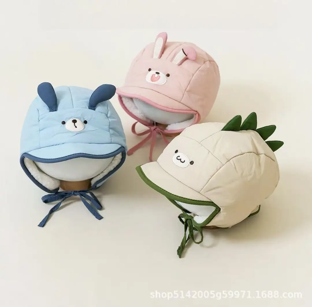Korean-style new cartoon animal-themed baby hat, fleece-lined for warmth, with ear protection, soft brim, suitable for autumn and winter, children's hat — feature 1