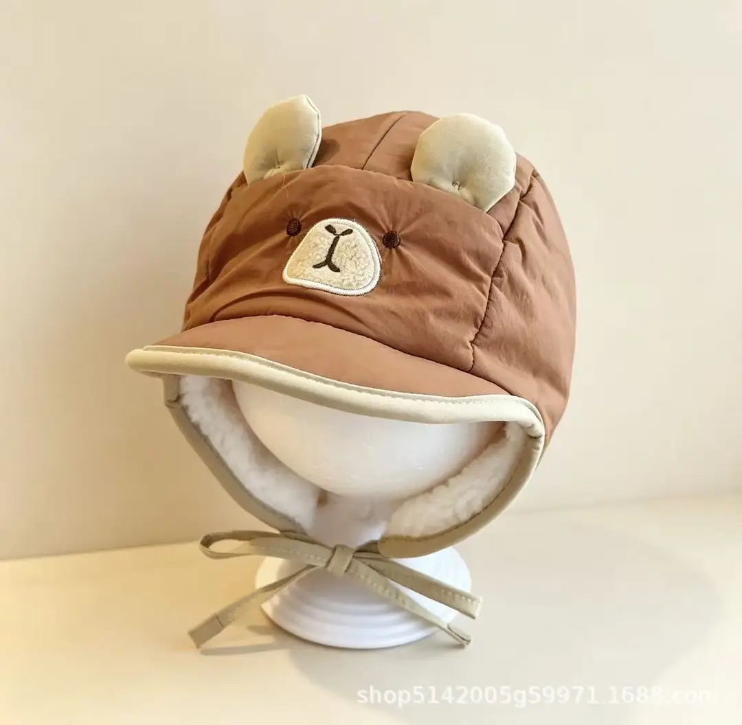 Korean-style new cartoon animal-themed baby hat, fleece-lined for warmth, with ear protection, soft brim, suitable for autumn and winter, children's hat — feature 9