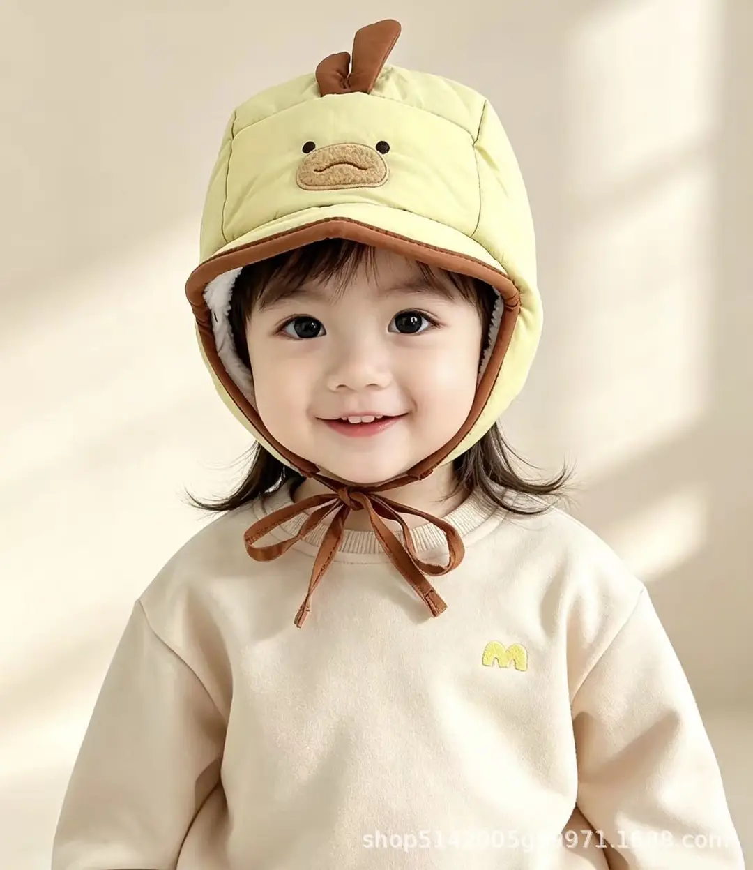 Korean-style new cartoon animal-themed baby hat, fleece-lined for warmth, with ear protection, soft brim, suitable for autumn and winter, children's hat