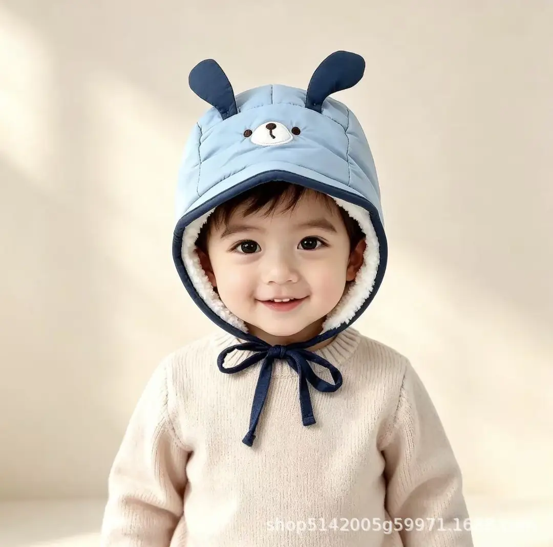 Korean-style new cartoon animal-themed baby hat, fleece-lined for warmth, with ear protection, soft brim, suitable for autumn and winter, children's hat