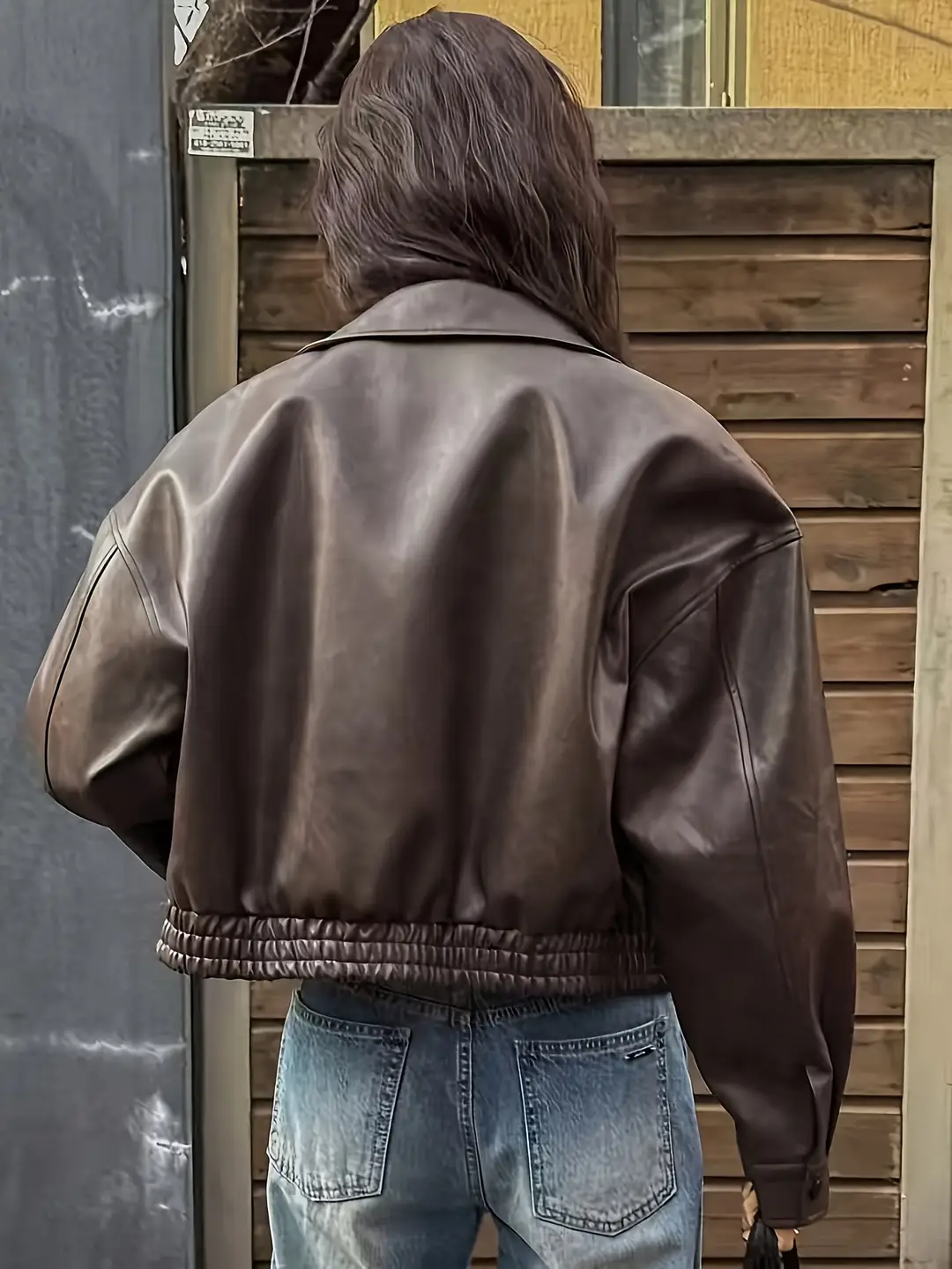 Korean-style loose-fitting, drop-shoulder, short, collared leather jacket. Vintage, versatile, simple, and suitable for commuting in spring and autumn, ideal for petite individuals — feature 12
