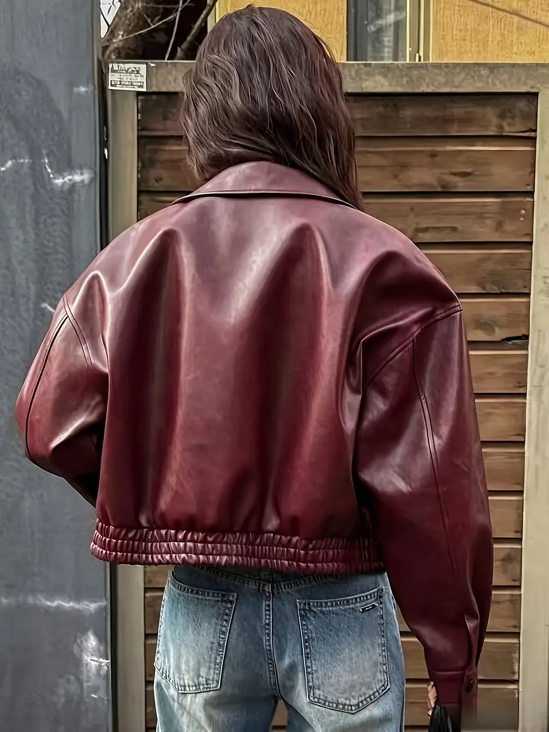 Korean-style loose-fitting, drop-shoulder, short, collared leather jacket. Vintage, versatile, simple, and suitable for commuting in spring and autumn, ideal for petite individuals — feature 15