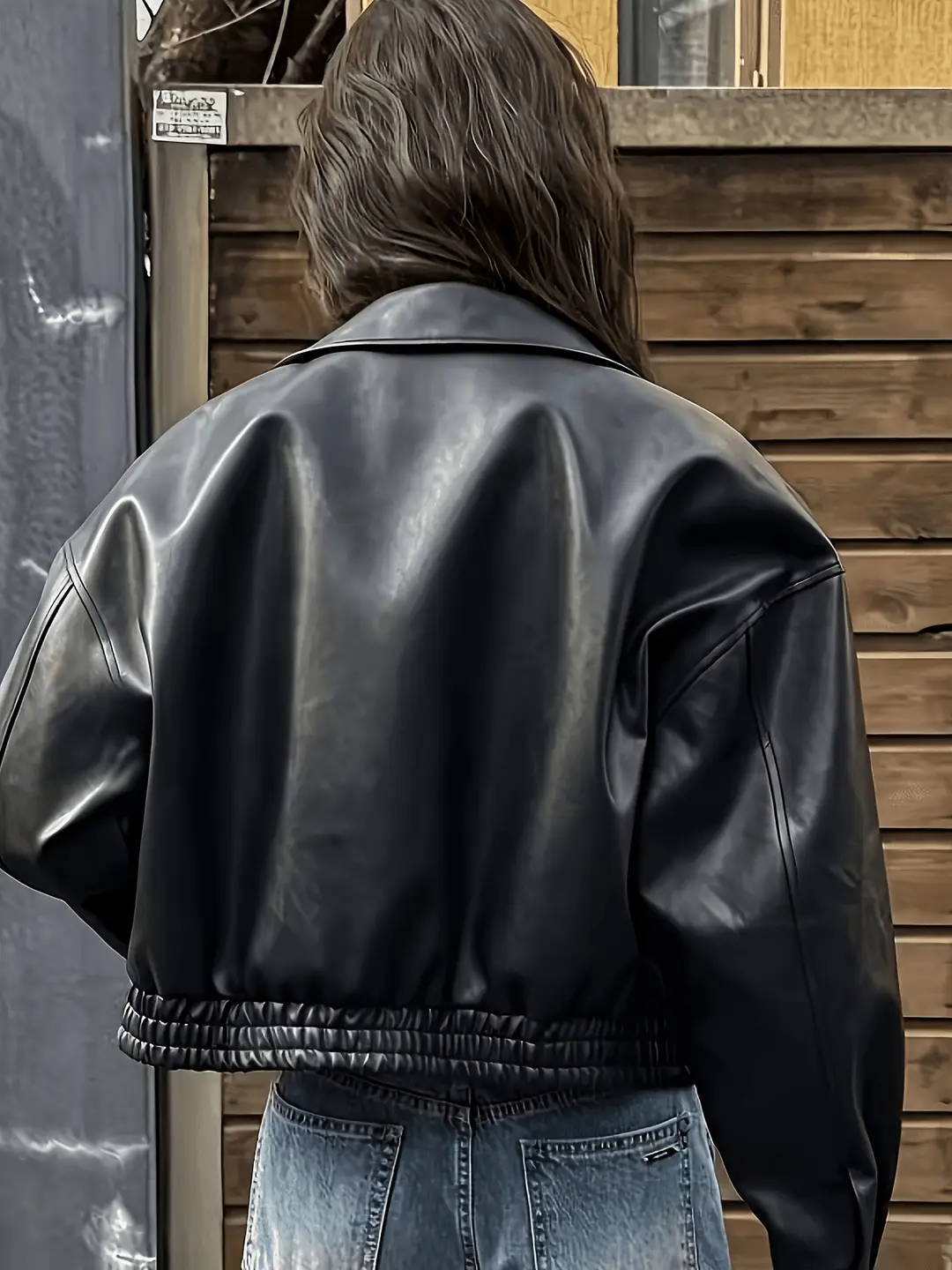 Korean-style loose-fitting, drop-shoulder, short, collared leather jacket. Vintage, versatile, simple, and suitable for commuting in spring and autumn, ideal for petite individuals — feature 9
