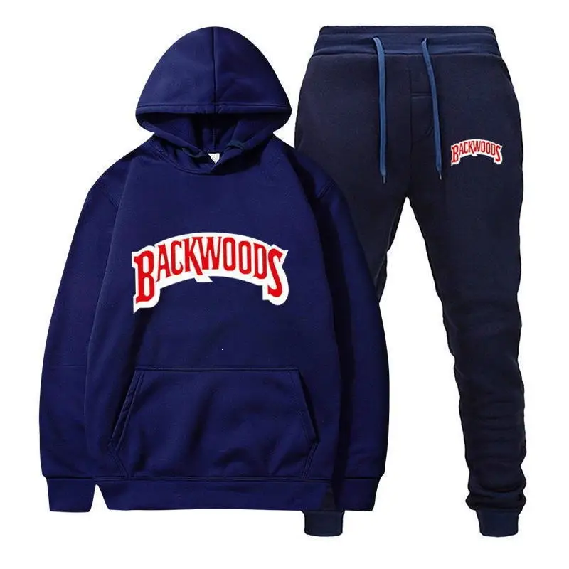 Cross-border Amazon Wish hooded sweatshirt set, printed Backwoods fleece tracksuit, autumn/winter sweatshirt, 2-piece set