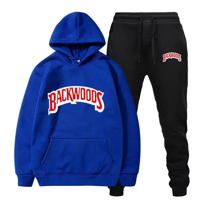 Cross-border Amazon Wish hooded sweatshirt set, printed Backwoods fleece tracksuit, autumn/winter sweatshirt, 2-piece set