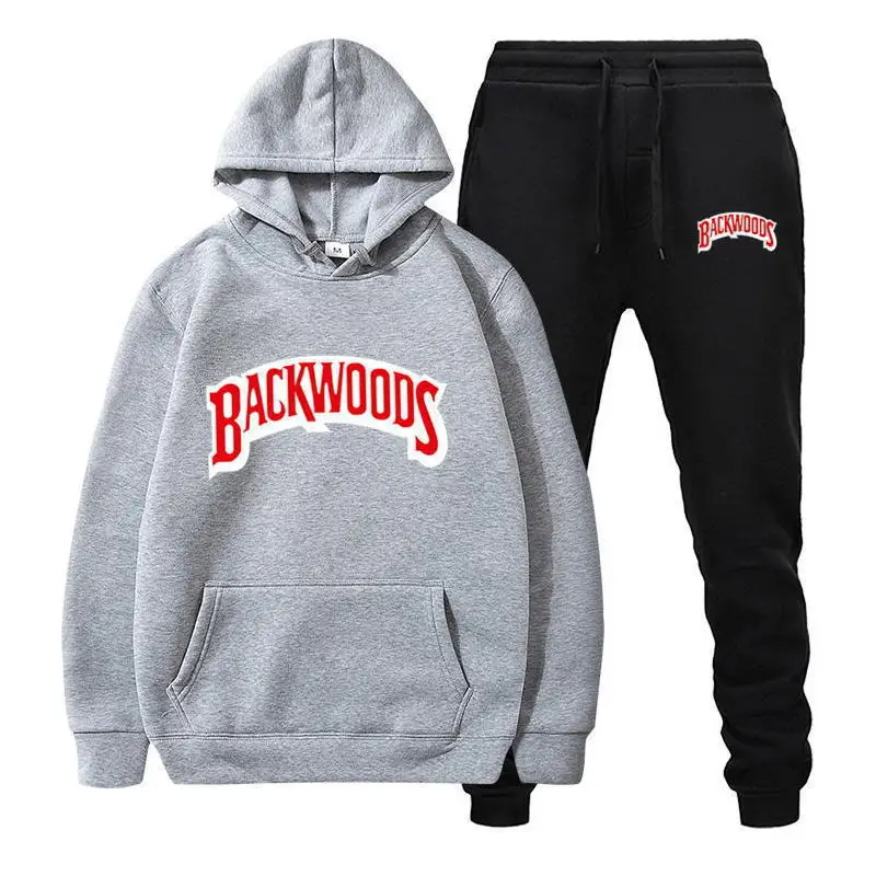 Cross-border Amazon Wish hooded sweatshirt set, printed Backwoods fleece tracksuit, autumn/winter sweatshirt, 2-piece set — feature 12