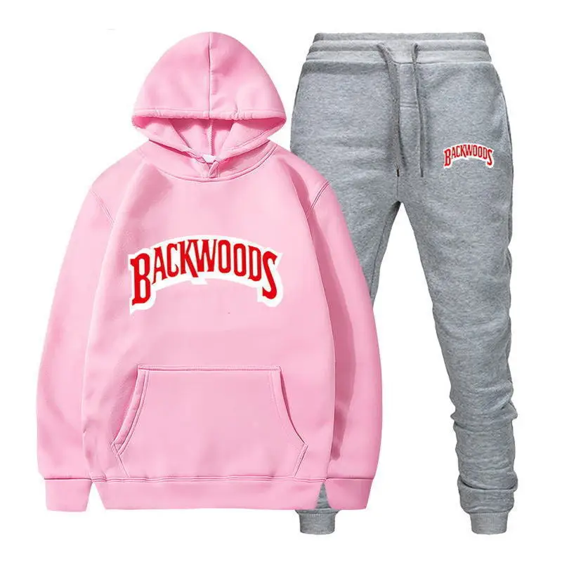 Cross-border Amazon Wish hooded sweatshirt set, printed Backwoods fleece tracksuit, autumn/winter sweatshirt, 2-piece set