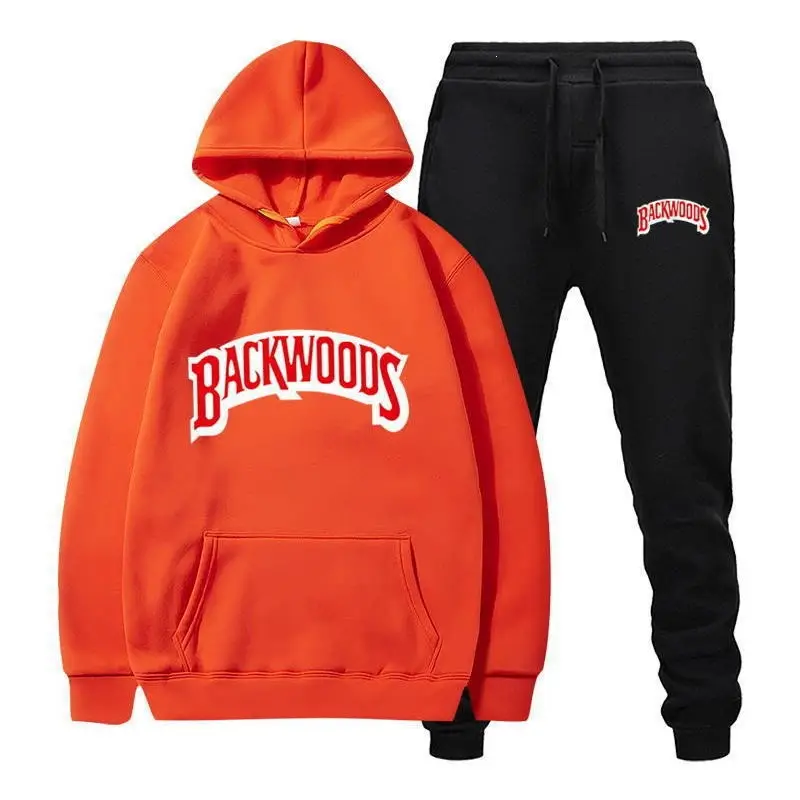 Cross-border Amazon Wish hooded sweatshirt set, printed Backwoods fleece tracksuit, autumn/winter sweatshirt, 2-piece set