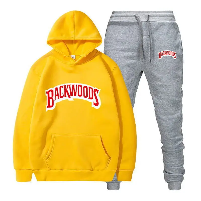 Cross-border Amazon Wish hooded sweatshirt set, printed Backwoods fleece tracksuit, autumn/winter sweatshirt, 2-piece set