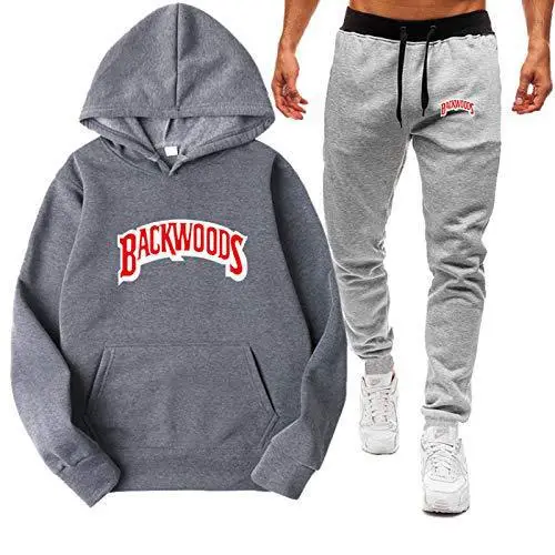 Cross-border Amazon Wish hooded sweatshirt set, printed Backwoods fleece tracksuit, autumn/winter sweatshirt, 2-piece set