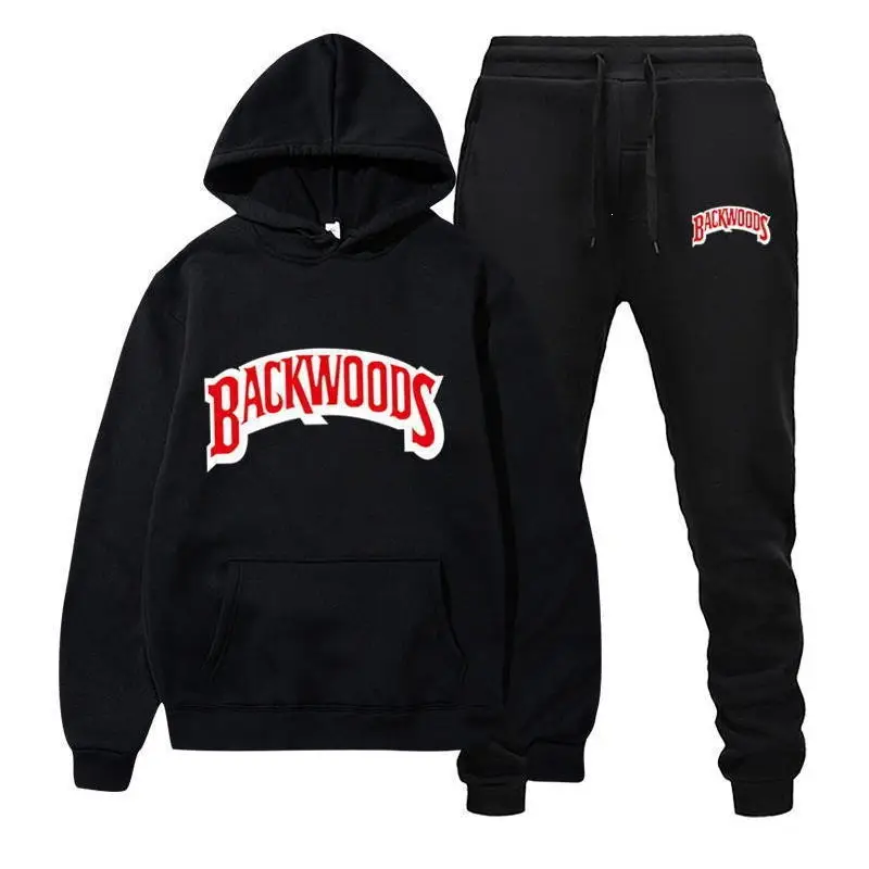 Cross-border Amazon Wish hooded sweatshirt set, printed Backwoods fleece tracksuit, autumn/winter sweatshirt, 2-piece set