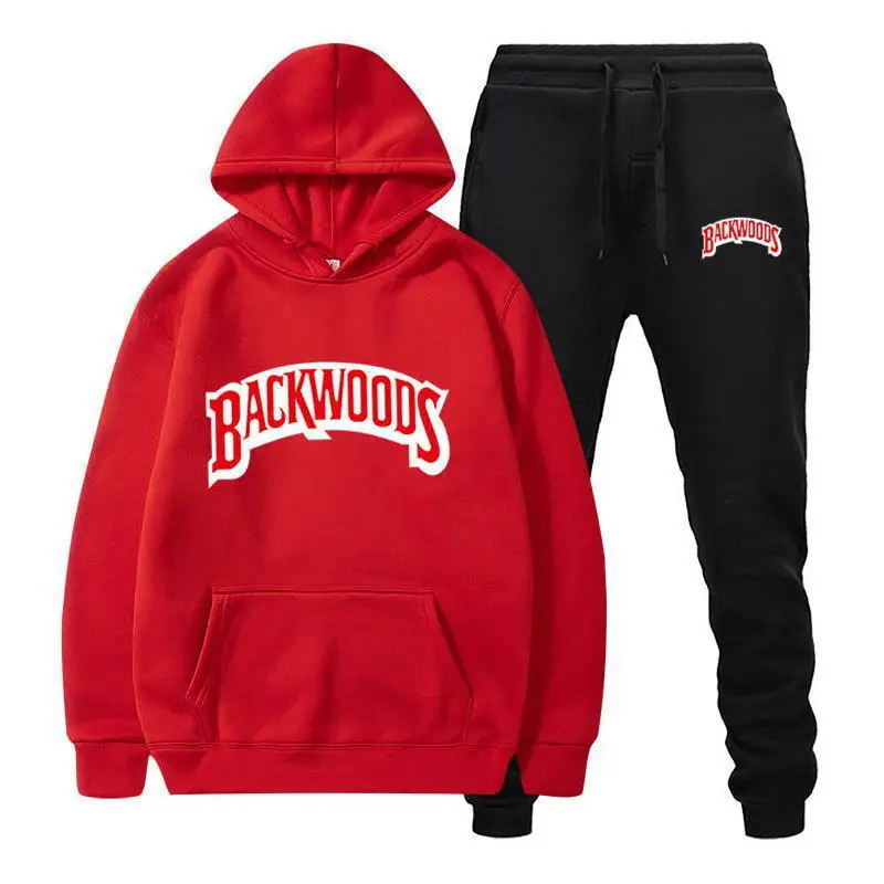 Cross-border Amazon Wish hooded sweatshirt set, printed Backwoods fleece tracksuit, autumn/winter sweatshirt, 2-piece set