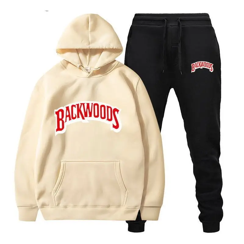 Cross-border Amazon Wish hooded sweatshirt set, printed Backwoods fleece tracksuit, autumn/winter sweatshirt, 2-piece set