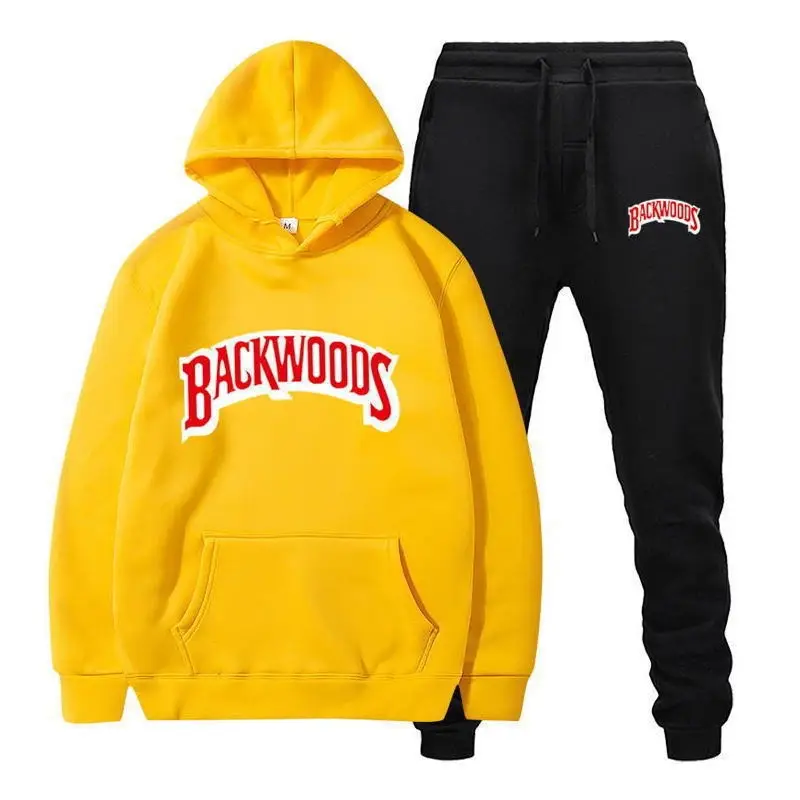 Cross-border Amazon Wish hooded sweatshirt set, printed Backwoods fleece tracksuit, autumn/winter sweatshirt, 2-piece set