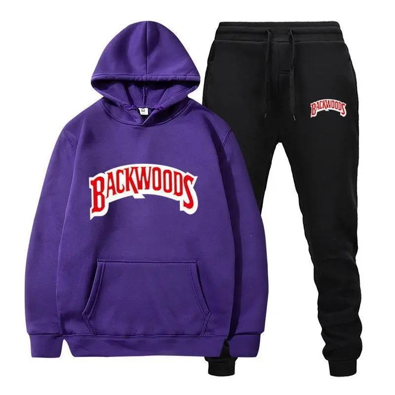 Cross-border Amazon Wish hooded sweatshirt set, printed Backwoods fleece tracksuit, autumn/winter sweatshirt, 2-piece set