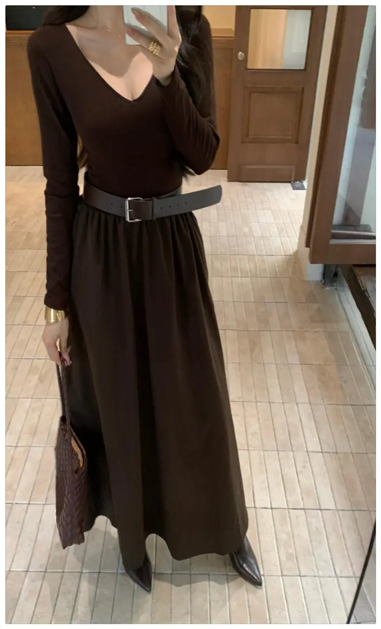 Cross-border foreign trade elegant long-sleeve dress 2026 autumn new fashion waist-cinching mature chic A-line long dress for women — feature 10
