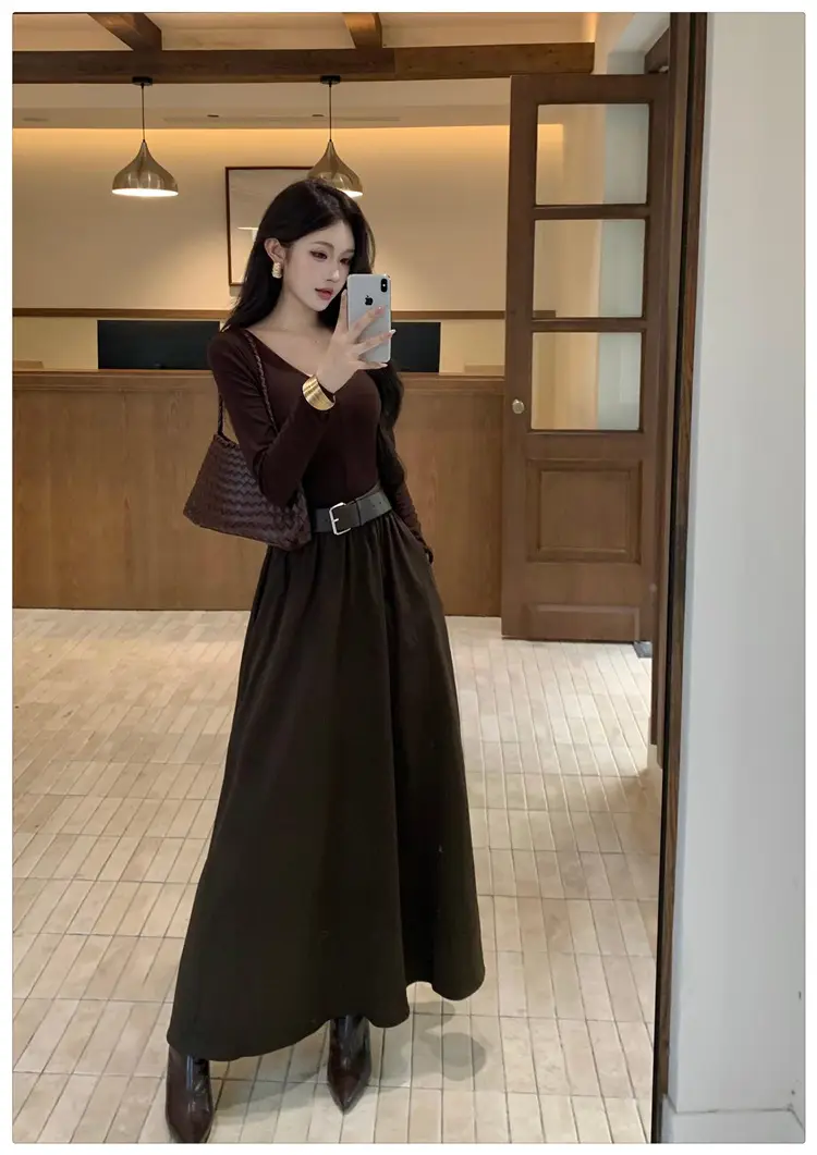 Cross-border foreign trade elegant long-sleeve dress 2026 autumn new fashion waist-cinching mature chic A-line long dress for women — feature 11