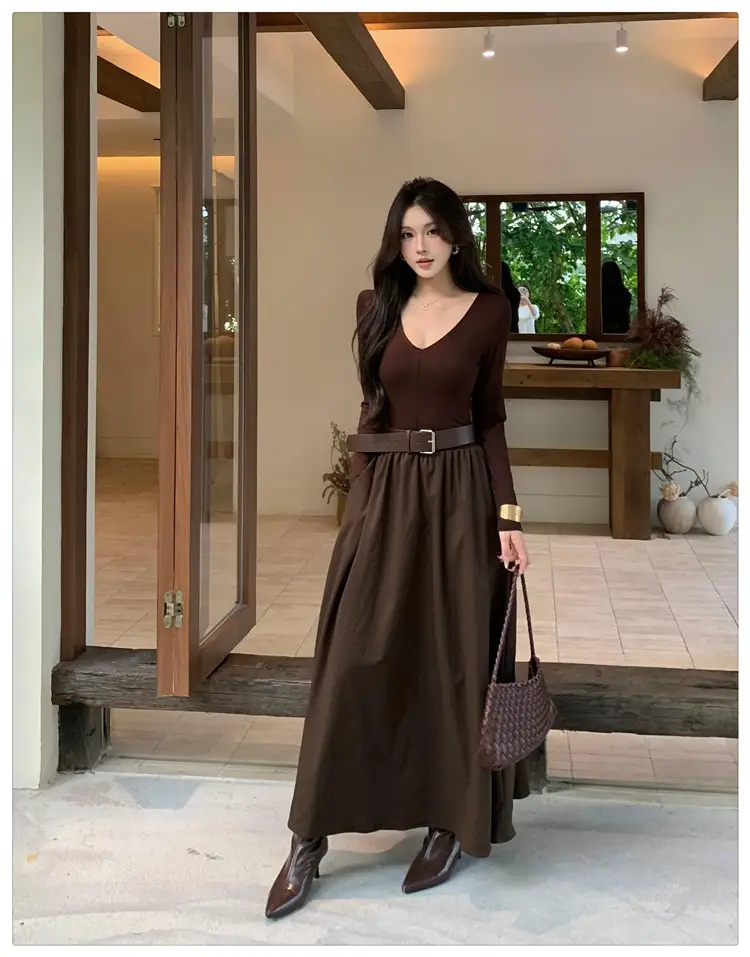 Cross-border foreign trade elegant long-sleeve dress 2026 autumn new fashion waist-cinching mature chic A-line long dress for women — feature 15