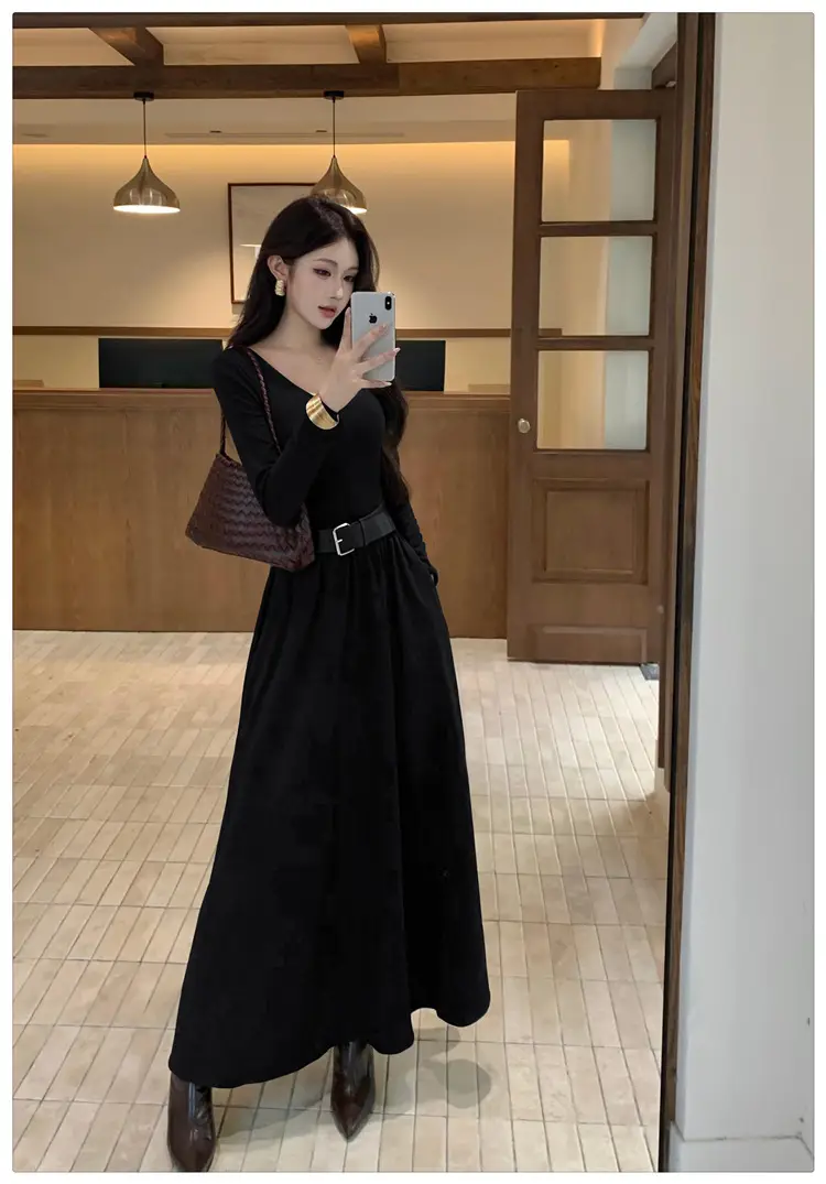 Cross-border foreign trade elegant long-sleeve dress 2026 autumn new fashion waist-cinching mature chic A-line long dress for women — feature 16