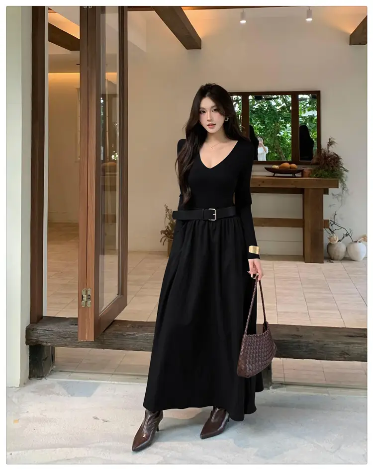 Cross-border foreign trade elegant long-sleeve dress 2026 autumn new fashion waist-cinching mature chic A-line long dress for women — feature 18