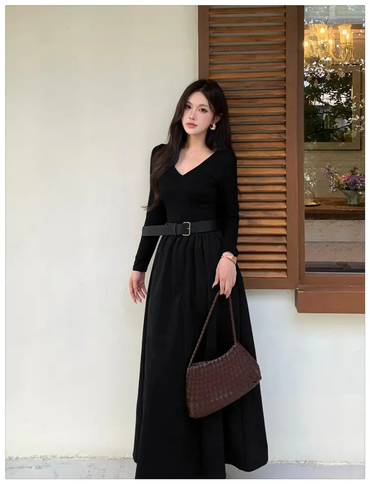 Cross-border foreign trade elegant long-sleeve dress 2026 autumn new fashion waist-cinching mature chic A-line long dress for women — feature 19