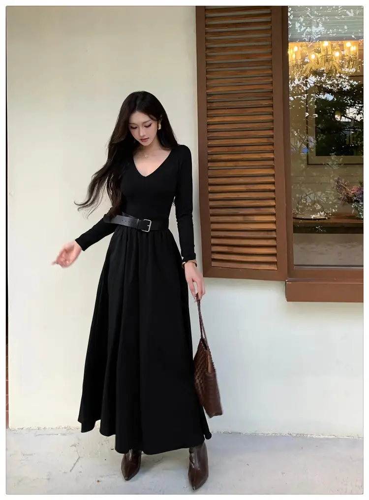 Cross-border foreign trade elegant long-sleeve dress 2026 autumn new fashion waist-cinching mature chic A-line long dress for women — feature 20
