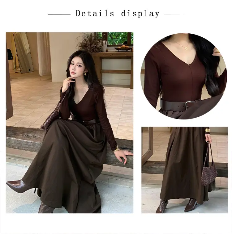Cross-border foreign trade elegant long-sleeve dress 2026 autumn new fashion waist-cinching mature chic A-line long dress for women — feature 3