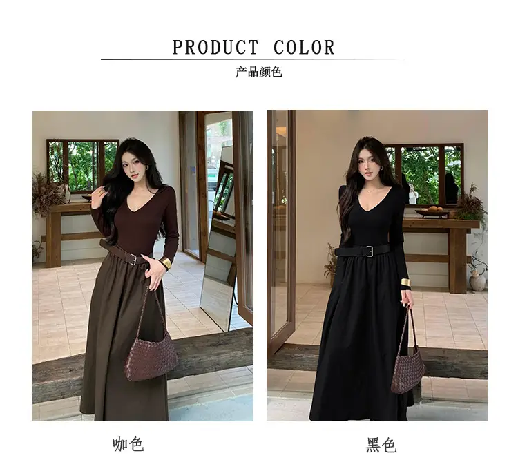 Cross-border foreign trade elegant long-sleeve dress 2026 autumn new fashion waist-cinching mature chic A-line long dress for women — feature 5