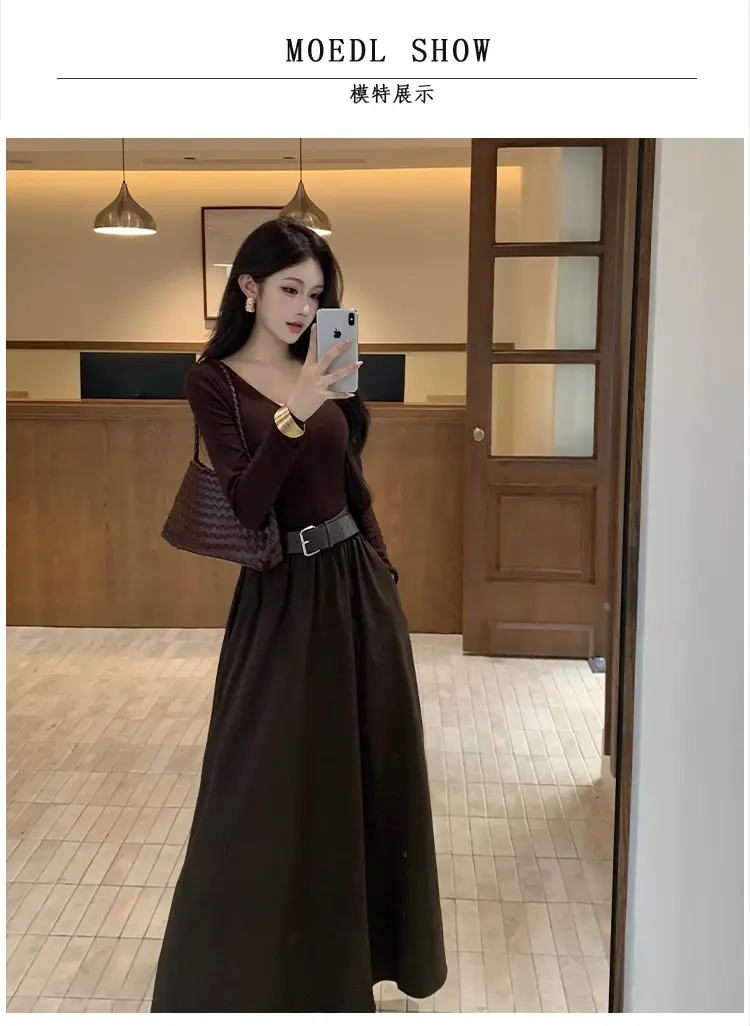 Cross-border foreign trade elegant long-sleeve dress 2026 autumn new fashion waist-cinching mature chic A-line long dress for women — feature 6