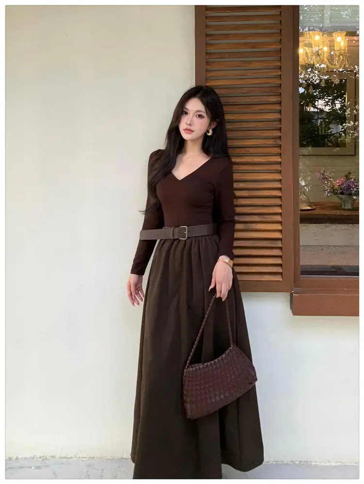 Cross-border foreign trade elegant long-sleeve dress 2026 autumn new fashion waist-cinching mature chic A-line long dress for women — feature 7