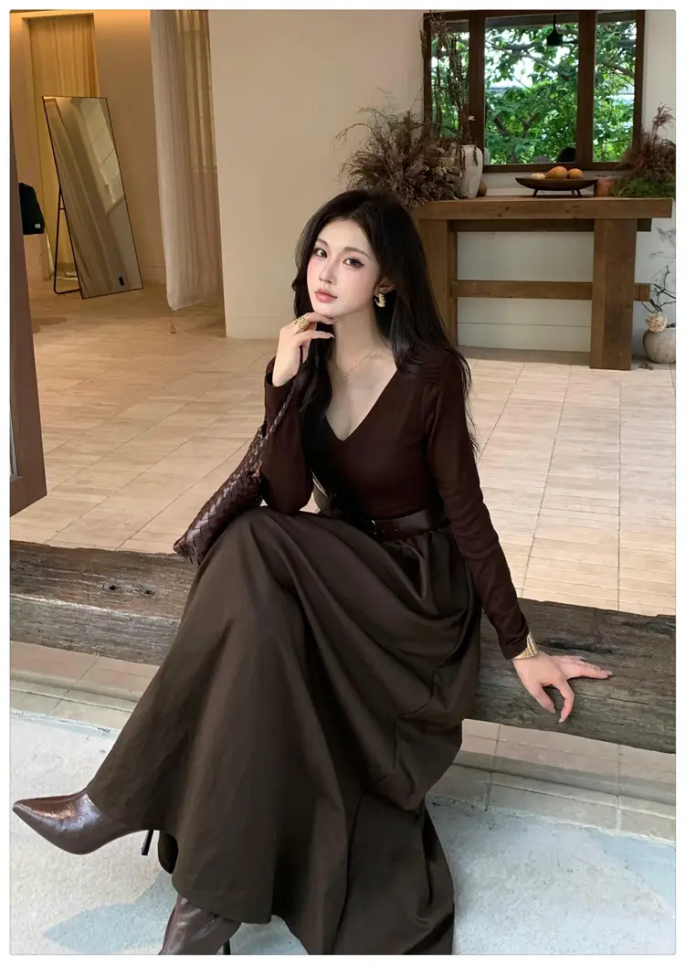 Cross-border foreign trade elegant long-sleeve dress 2026 autumn new fashion waist-cinching mature chic A-line long dress for women — feature 9