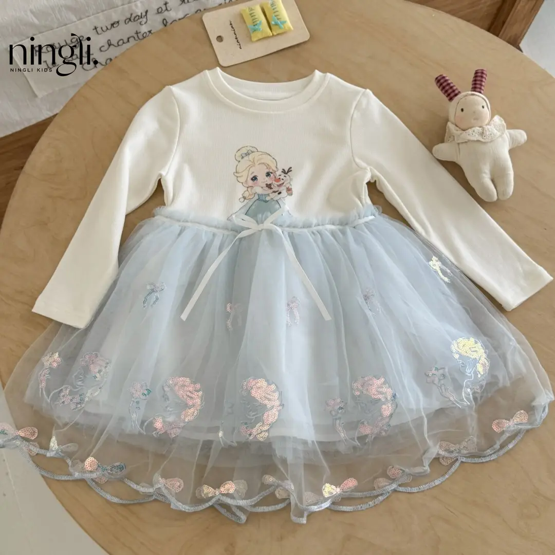Ningli Girls' Elsa Princess Dress, New Autumn Collection, Spring/Autumn Dress for Babies and Little Girls, Autumn Elsa Dress